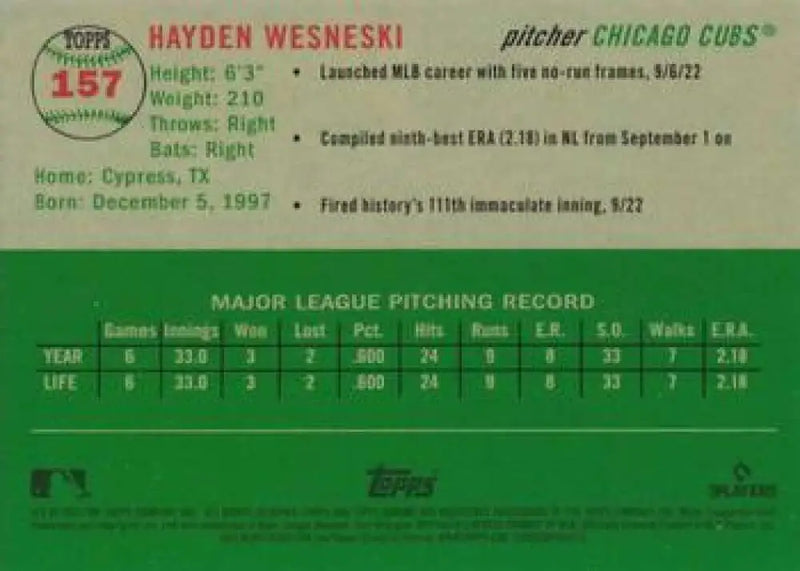 2023 Topps Chrome Platinum Anniversary #157 Hayden Wesneski EX Excellent RC Rookie Chicago Cubs Baseball Card
