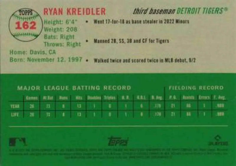 2023 Topps Chrome Platinum Anniversary #162 Ryan Kreidler EX Excellent RC Rookie Detroit Tigers Baseball Card
