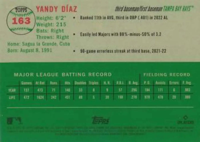 2023 Topps Chrome Platinum Anniversary #163 Yandy Diaz EX Excellent Tampa Bay Rays Baseball Card - Baseball Card Single