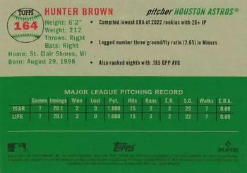 2023 Topps Chrome Platinum Anniversary #164 Hunter Brown EX Excellent RC Rookie Houston Astros Baseball Card - Baseball