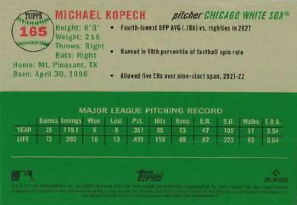 2023 Topps Chrome Platinum Anniversary #165 Michael Kopech EX Excellent Chicago White Sox Baseball Card - Baseball Card