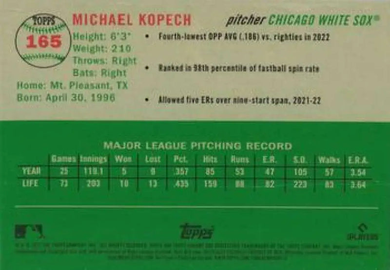 2023 Topps Chrome Platinum Anniversary #165 Michael Kopech EX Excellent Chicago White Sox Baseball Card - Baseball Card