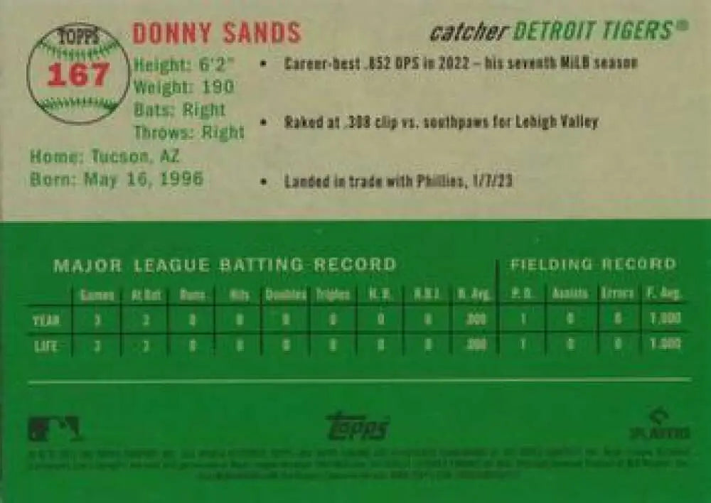 2023 Topps Chrome Platinum Anniversary #167 Donny Sands EX Excellent RC Rookie Detroit Tigers Baseball Card - Baseball