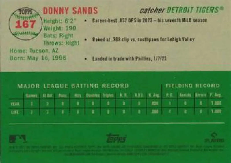 2023 Topps Chrome Platinum Anniversary #167 Donny Sands EX Excellent RC Rookie Detroit Tigers Baseball Card - Baseball