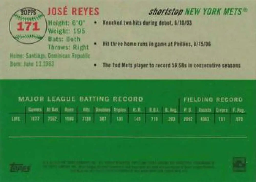 2023 Topps Chrome Platinum Anniversary #171 Jose Reyes EX Excellent New York Mets Baseball Card - Baseball Card Single
