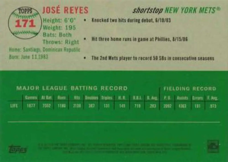 2023 Topps Chrome Platinum Anniversary #171 Jose Reyes EX Excellent New York Mets Baseball Card - Baseball Card Single