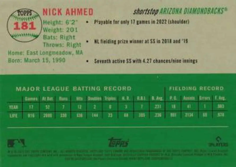 2023 Topps Chrome Platinum Anniversary #181 Nick Ahmed EX Excellent Arizona Diamondbacks Baseball Card - Baseball Card
