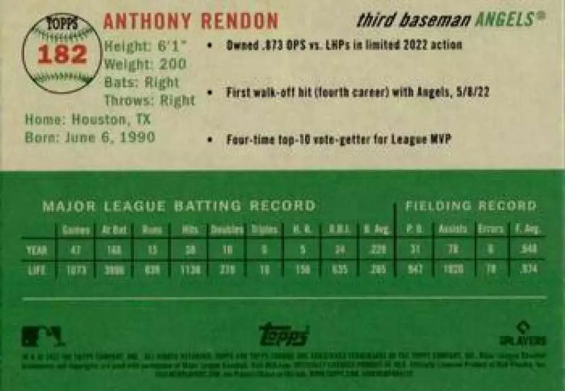 2023 Topps Chrome Platinum Anniversary #182 Anthony Rendon EX Excellent Los Angeles Angels Baseball Card