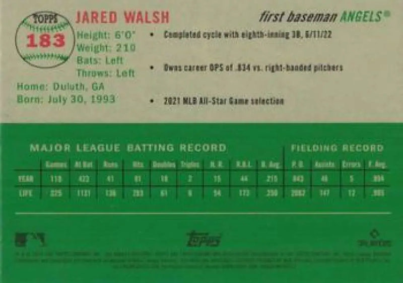 2023 Topps Chrome Platinum Anniversary #183 Jared Walsh EX Excellent Los Angeles Angels Baseball Card - Baseball Card