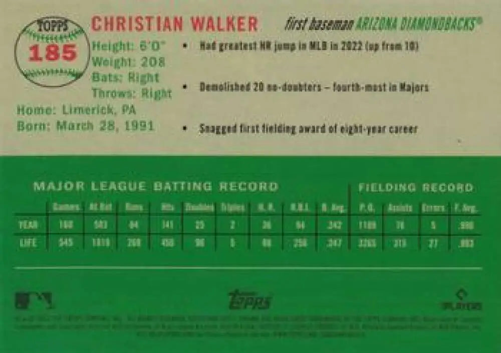 2023 Topps Chrome Platinum Anniversary #185 Christian Walker EX Excellent Arizona Diamondbacks Baseball Card - Baseball