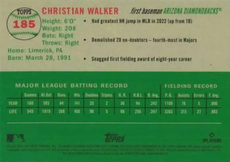 2023 Topps Chrome Platinum Anniversary #185 Christian Walker EX Excellent Arizona Diamondbacks Baseball Card - Baseball