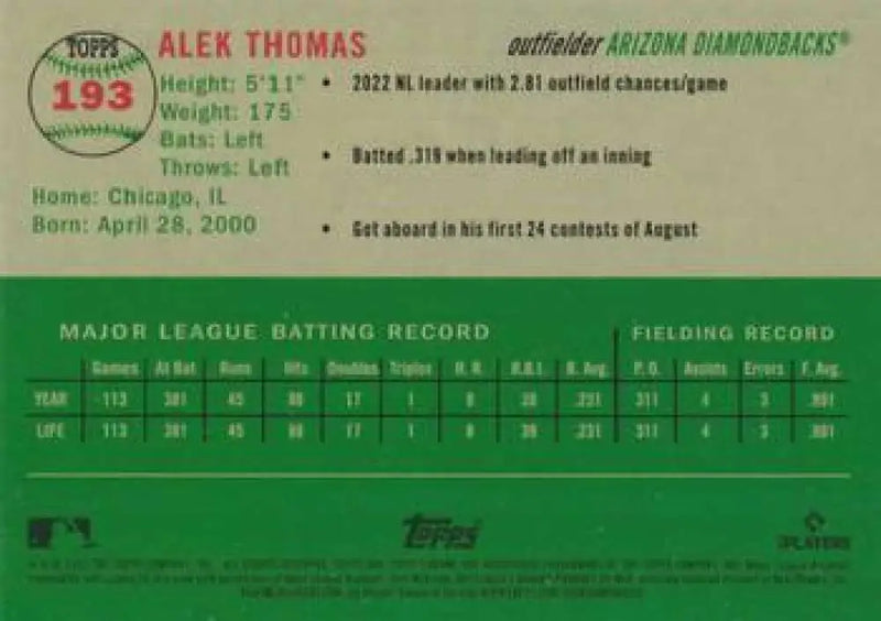 2023 Topps Chrome Platinum Anniversary #193 Alek Thomas EX Excellent Arizona Diamondbacks Baseball Card - Baseball Card