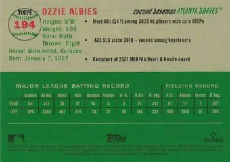 2023 Topps Chrome Platinum Anniversary #194 Ozzie Albies EX Excellent Atlanta Braves Baseball Card - Baseball Card