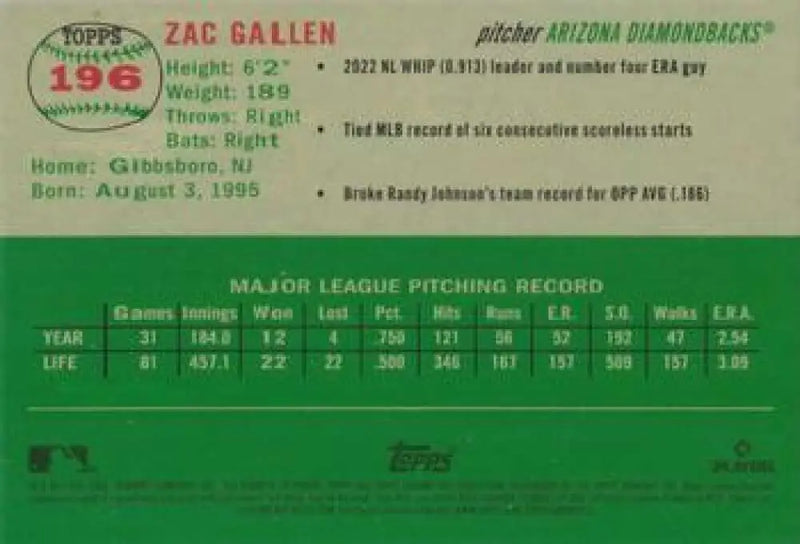 2023 Topps Chrome Platinum Anniversary #196 Zac Gallen EX Excellent Arizona Diamondbacks Baseball Card - Baseball Card