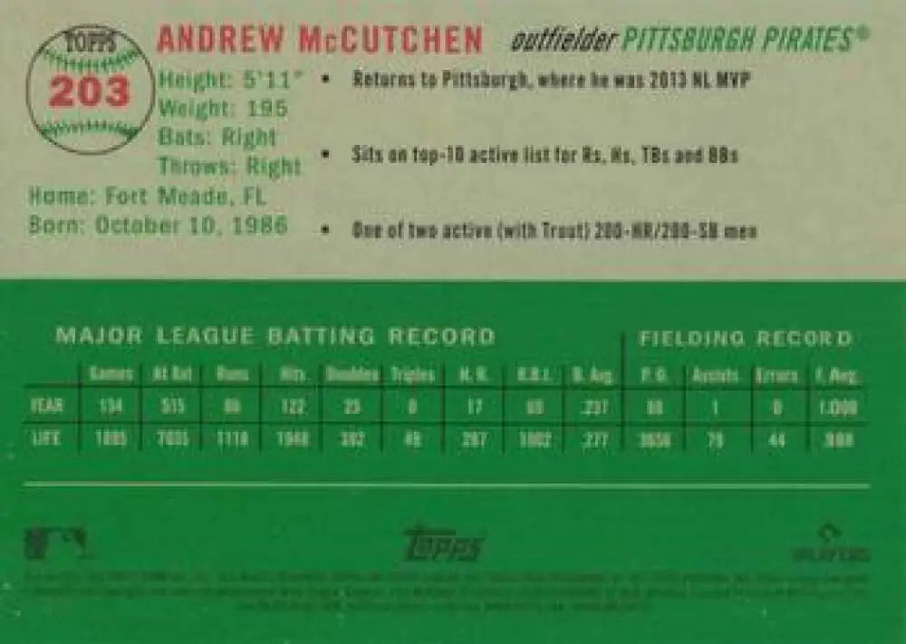 2023 Topps Chrome Platinum Anniversary #203 Andrew McCutchen EX Excellent Pittsburgh Pirates Baseball Card - Baseball