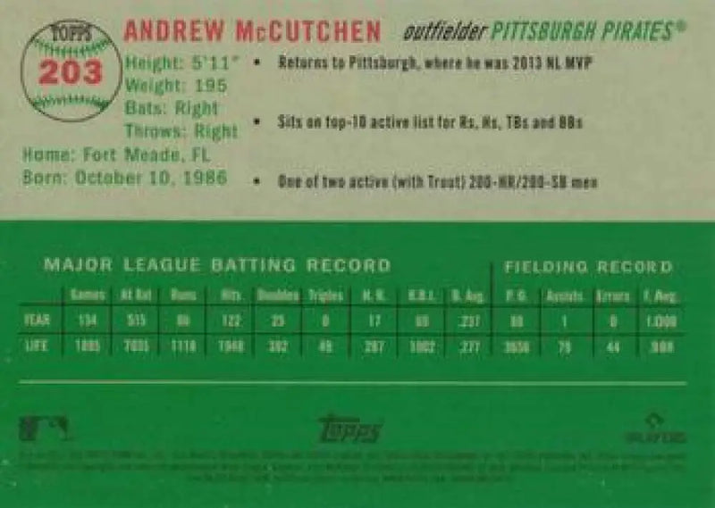 2023 Topps Chrome Platinum Anniversary #203 Andrew McCutchen EX Excellent Pittsburgh Pirates Baseball Card - Baseball