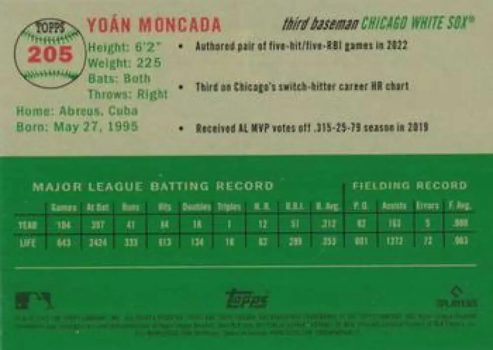 2023 Topps Chrome Platinum Anniversary #205 Yoan Moncada EX Excellent Chicago White Sox Baseball Card - Baseball Card
