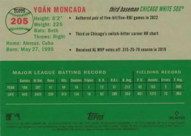 2023 Topps Chrome Platinum Anniversary #205 Yoan Moncada EX Excellent Chicago White Sox Baseball Card - Baseball Card