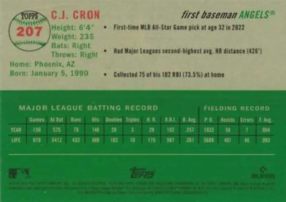 2023 Topps Chrome Platinum Anniversary #207 C.J. Cron EX Excellent Los Angeles Angels Baseball Card - Baseball Card