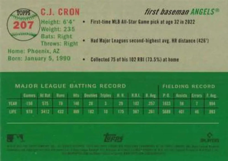 2023 Topps Chrome Platinum Anniversary #207 C.J. Cron EX Excellent Los Angeles Angels Baseball Card - Baseball Card