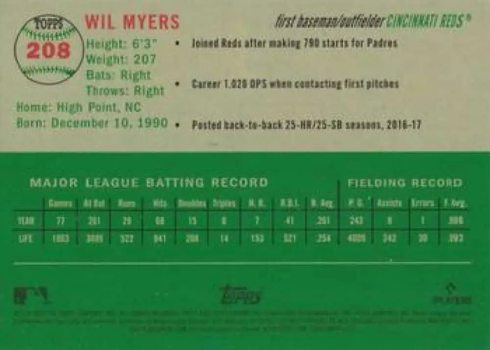 2023 Topps Chrome Platinum Anniversary #208 Wil Myers EX Excellent Cincinnati Reds Baseball Card - Baseball Card Single