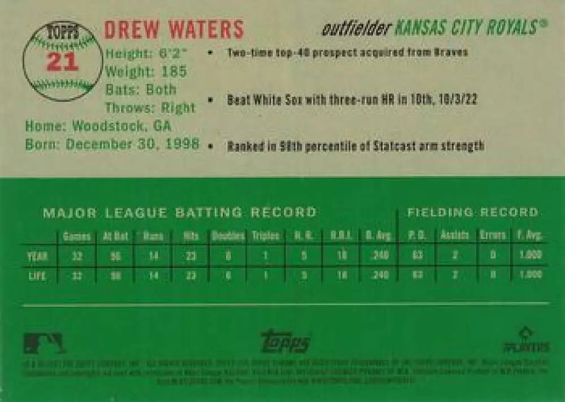 2023 Topps Chrome Platinum Anniversary #21 Drew Waters EX Excellent RC Rookie Kansas City Royals Baseball Card