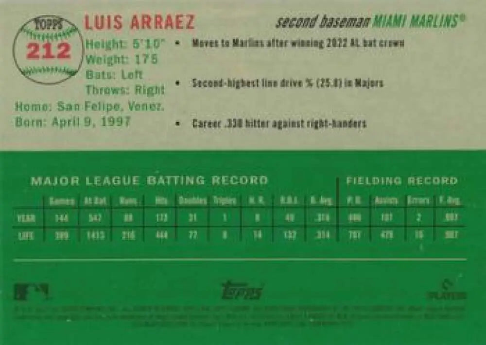 2023 Topps Chrome Platinum Anniversary #212 Luis Arraez EX Excellent Miami Marlins Baseball Card - Baseball Card Single