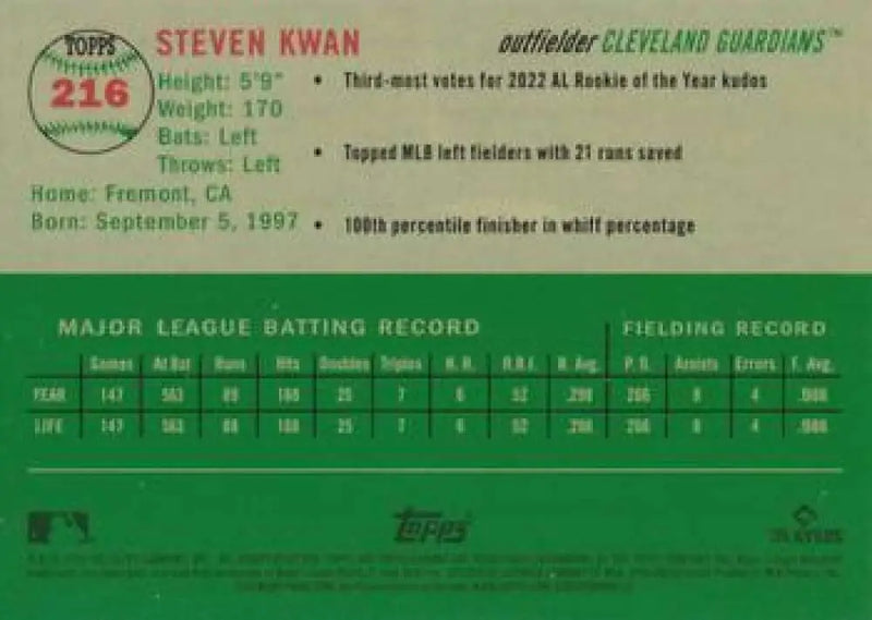 2023 Topps Chrome Platinum Anniversary #216 Steven Kwan EX Excellent Cleveland Guardians Baseball Card - Baseball Card
