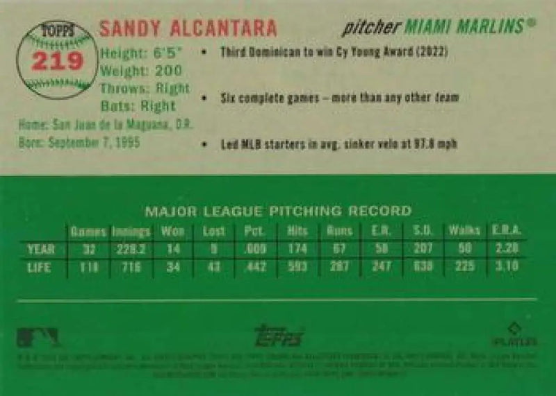 2023 Topps Chrome Platinum Anniversary #219 Sandy Alcantara EX Excellent Miami Marlins Baseball Card - Baseball Card