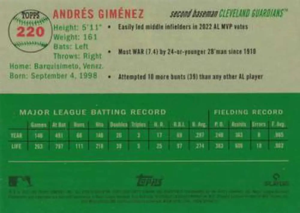 2023 Topps Chrome Platinum Anniversary #220 Andres Gimenez EX Excellent Cleveland Guardians Baseball Card - Baseball