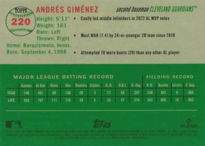 2023 Topps Chrome Platinum Anniversary #220 Andres Gimenez EX Excellent Cleveland Guardians Baseball Card - Baseball