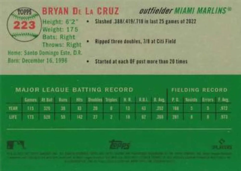 2023 Topps Chrome Platinum Anniversary #223 Bryan De La Cruz EX Excellent Miami Marlins Baseball Card - Baseball Card