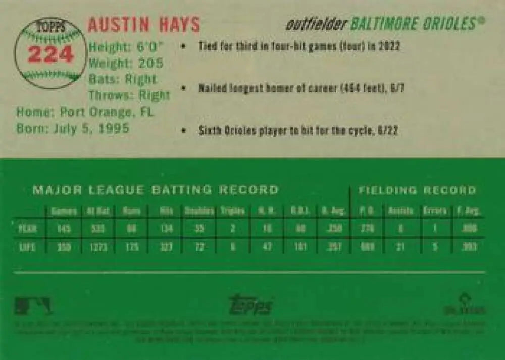 2023 Topps Chrome Platinum Anniversary #224 Austin Hays EX Excellent Baltimore Orioles Baseball Card - Baseball Card