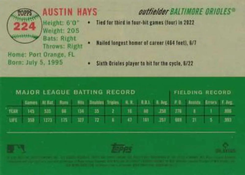 2023 Topps Chrome Platinum Anniversary #224 Austin Hays EX Excellent Baltimore Orioles Baseball Card - Baseball Card