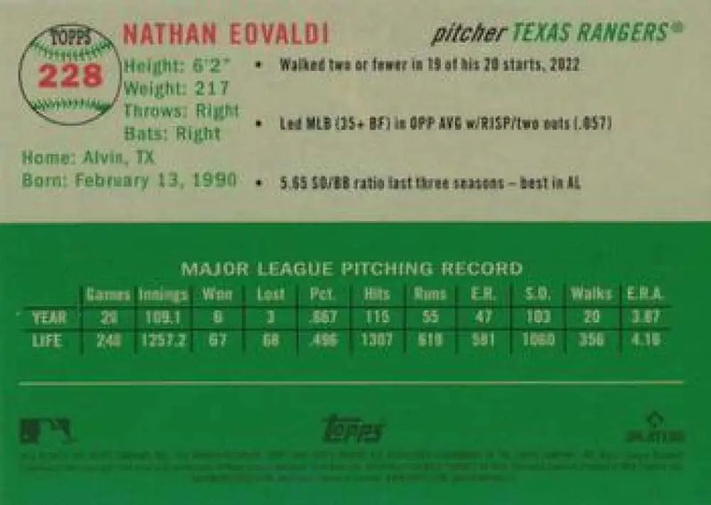 2023 Topps Chrome Platinum Anniversary #228 Nathan Eovaldi EX Excellent Texas Rangers Baseball Card - Baseball Card