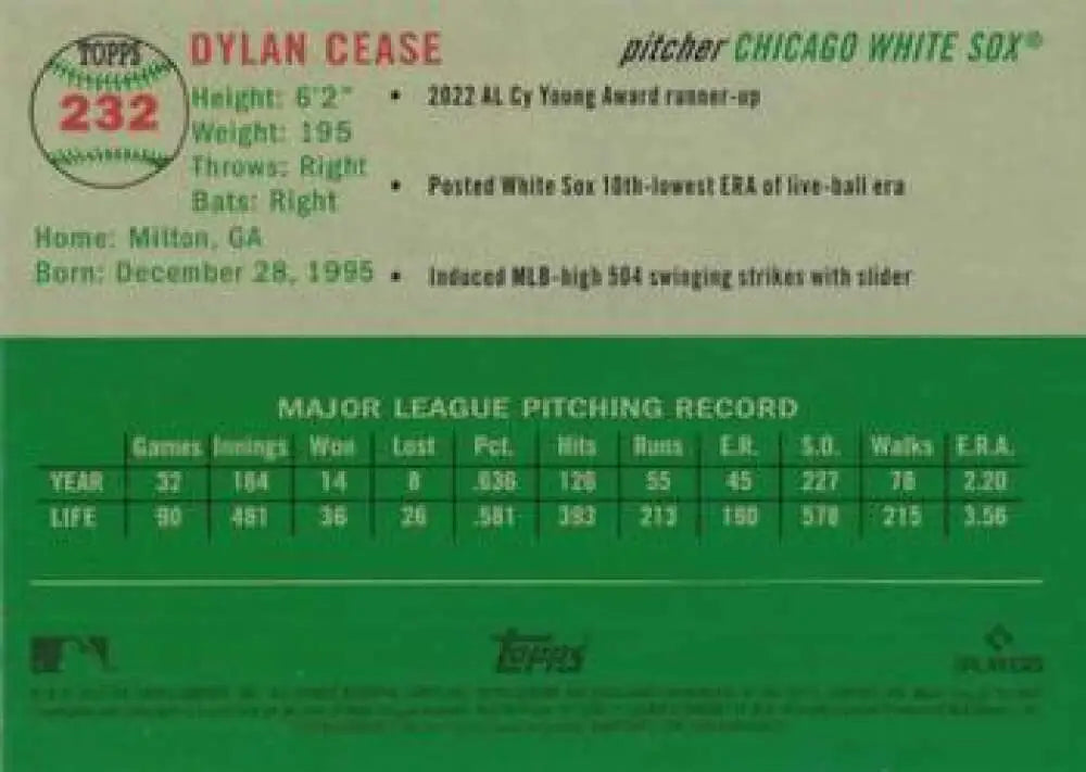 2023 Topps Chrome Platinum Anniversary #232 Dylan Cease EX Excellent Chicago White Sox Baseball Card - Baseball Card