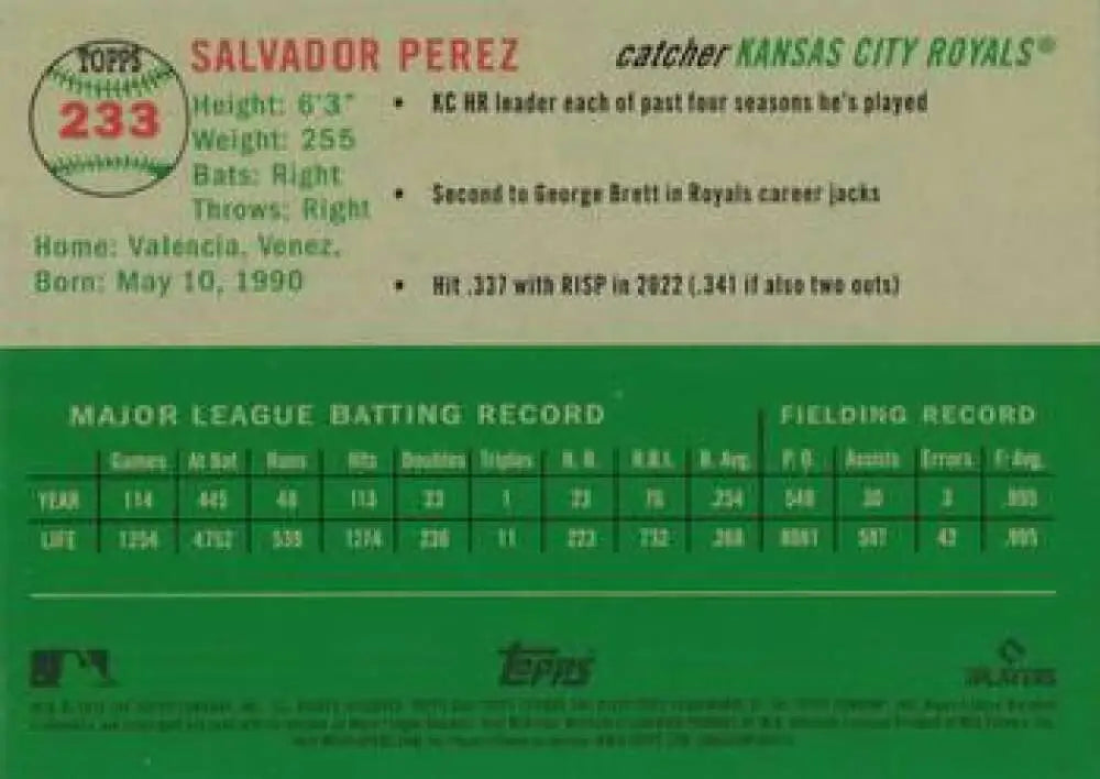 2023 Topps Chrome Platinum Anniversary #233 Salvador Perez EX Excellent Kansas City Royals Baseball Card - Baseball