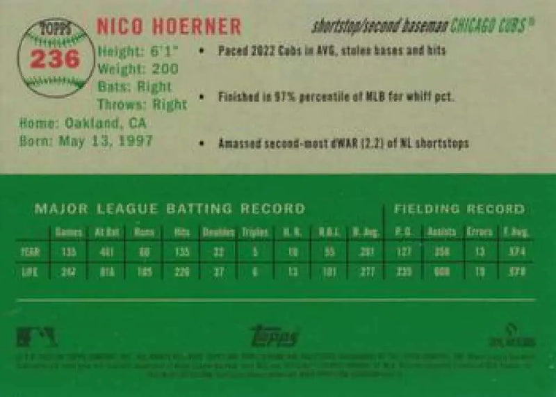 2023 Topps Chrome Platinum Anniversary #236 Nico Hoerner EX Excellent Chicago Cubs Baseball Card - Baseball Card Single