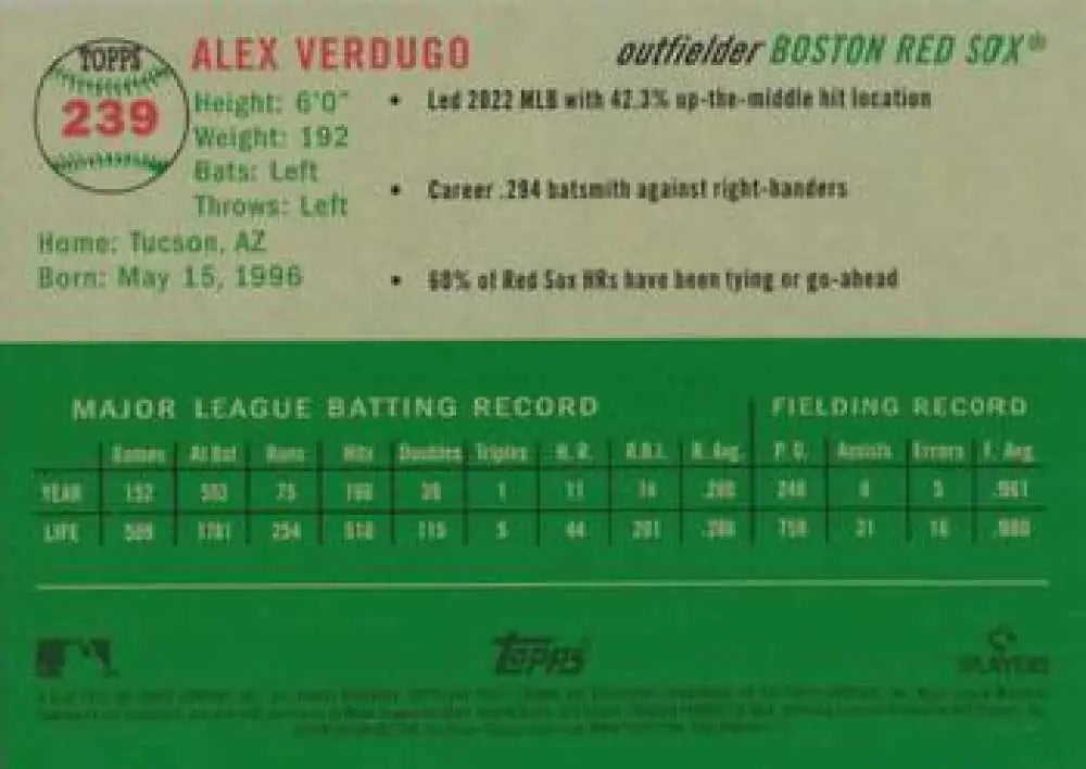 2023 Topps Chrome Platinum Anniversary #239 Alex Verdugo EX Excellent Boston Red Sox Baseball Card - Baseball Card