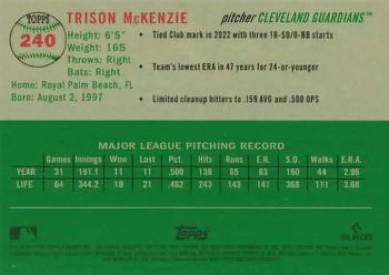 2023 Topps Chrome Platinum Anniversary #240 Triston McKenzie EX Excellent Cleveland Guardians Baseball Card - Baseball