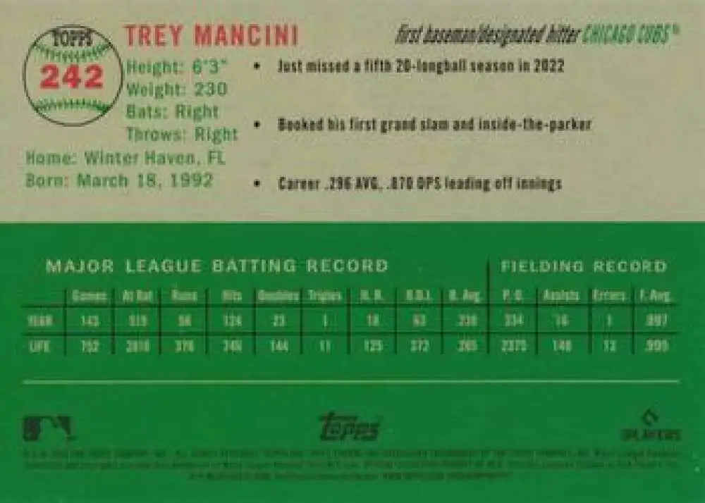 2023 Topps Chrome Platinum Anniversary #242 Trey Mancini EX Excellent Chicago Cubs Baseball Card - Baseball Card Single