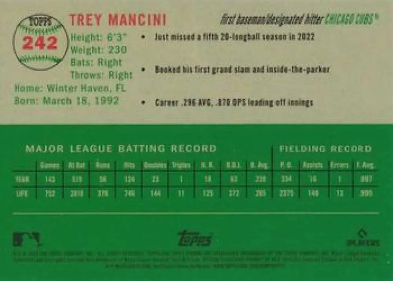 2023 Topps Chrome Platinum Anniversary #242 Trey Mancini EX Excellent Chicago Cubs Baseball Card - Baseball Card Single