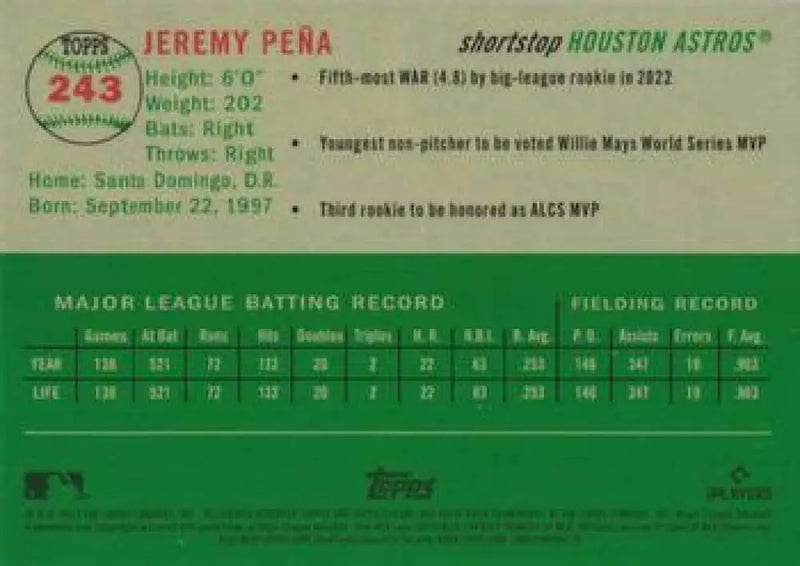 2023 Topps Chrome Platinum Anniversary #243 Jeremy Pena EX Excellent Houston Astros Baseball Card