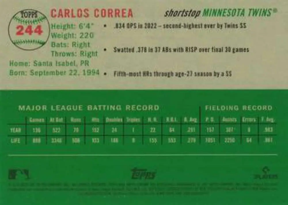 2023 Topps Chrome Platinum Anniversary #244 Carlos Correa EX Excellent Minnesota Twins Baseball Card - Baseball Card