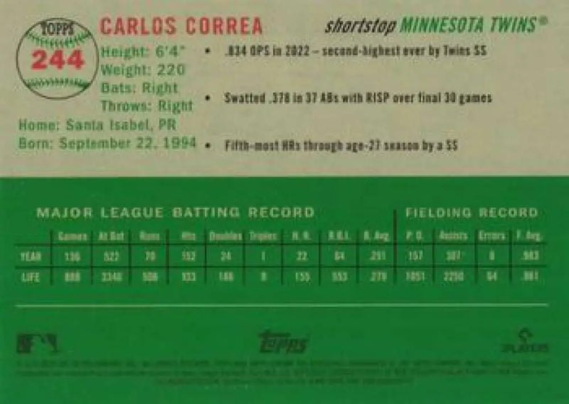 2023 Topps Chrome Platinum Anniversary #244 Carlos Correa EX Excellent Minnesota Twins Baseball Card - Baseball Card