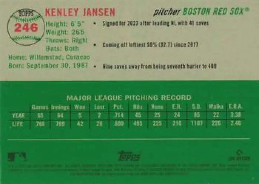 2023 Topps Chrome Platinum Anniversary #246 Kenley Jansen EX Excellent Boston Red Sox Baseball Card - Baseball Card
