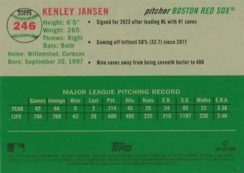 2023 Topps Chrome Platinum Anniversary #246 Kenley Jansen EX Excellent Boston Red Sox Baseball Card - Baseball Card