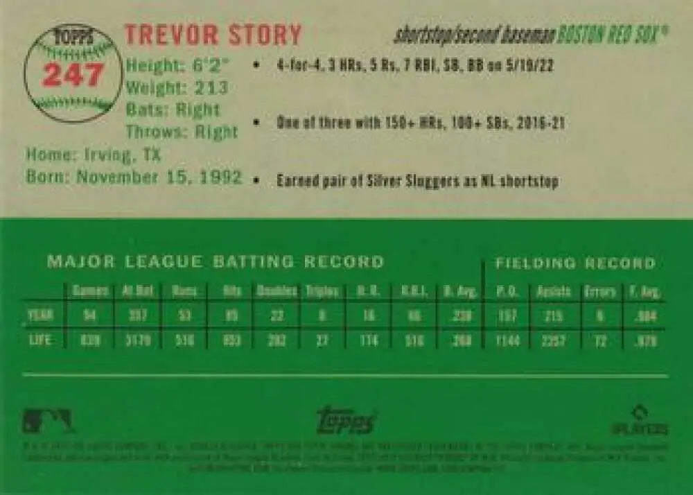 2023 Topps Chrome Platinum Anniversary #247 Trevor Story EX Excellent Boston Red Sox Baseball Card - Baseball Card