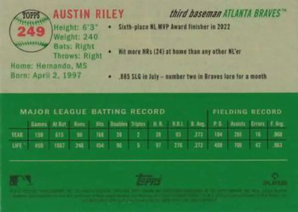 2023 Topps Chrome Platinum Anniversary #249 Austin Riley EX Excellent Atlanta Braves Baseball Card - Baseball Card