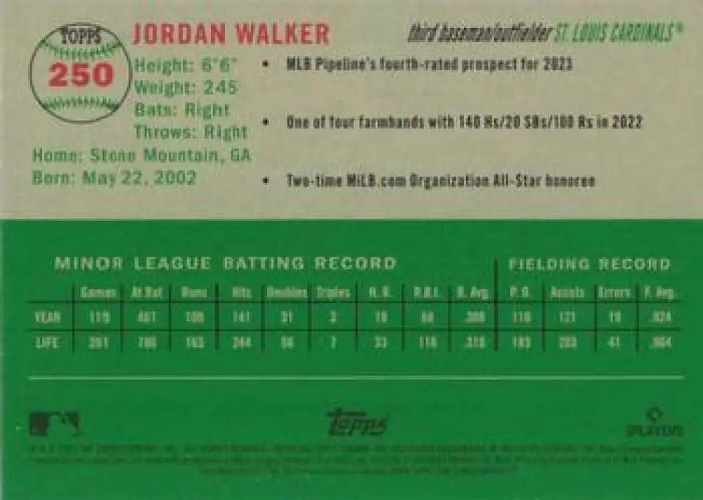 2023 Topps Chrome Platinum Anniversary #250 Jordan Walker EX Excellent RC Rookie St. Louis Cardinals Baseball Card